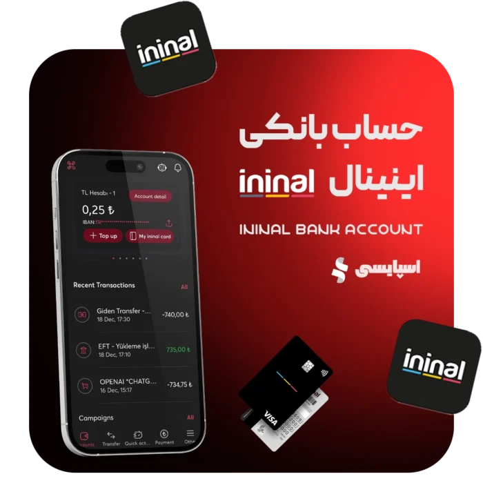 حساب بانکی اینینال ININAL (ویزاکارت قابل شارژ ترکیه)